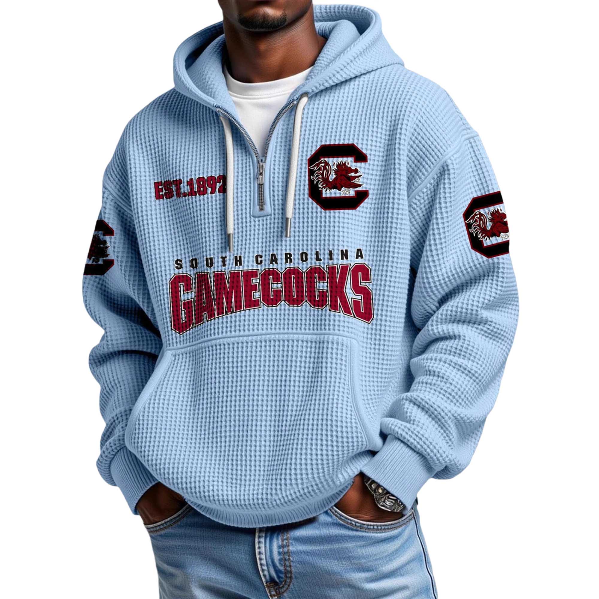 South Carolina Gamecocks EST 1892 Quarter Zip Waffle Hoodie South Carolina Gamecocks EST 1892 Quarter Zip Waffle Hoodie