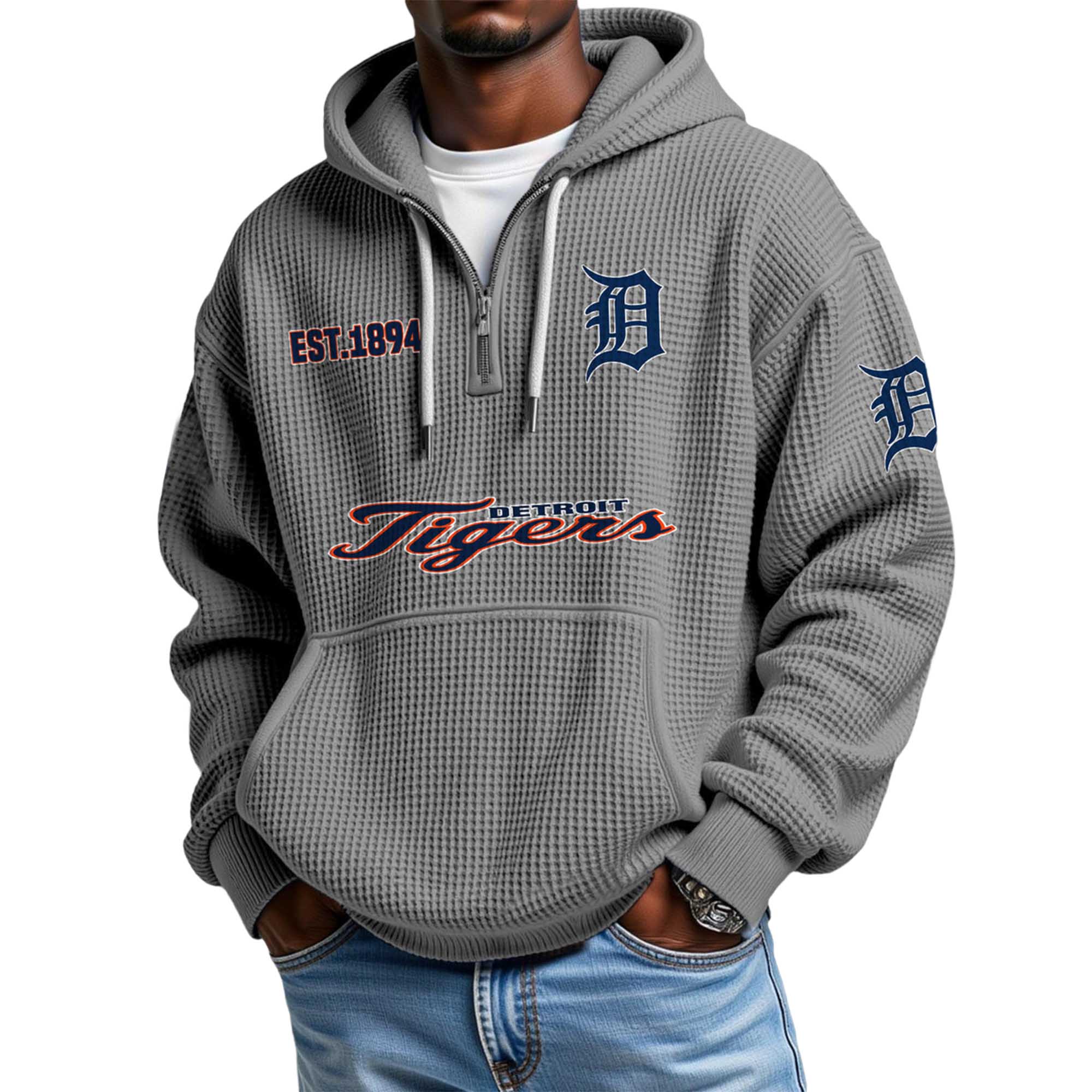 Tigers EST 1894 Waffle Quarter Zip Hoodie 2 Tigers EST 1894 Waffle Quarter Zip Hoodie (2)