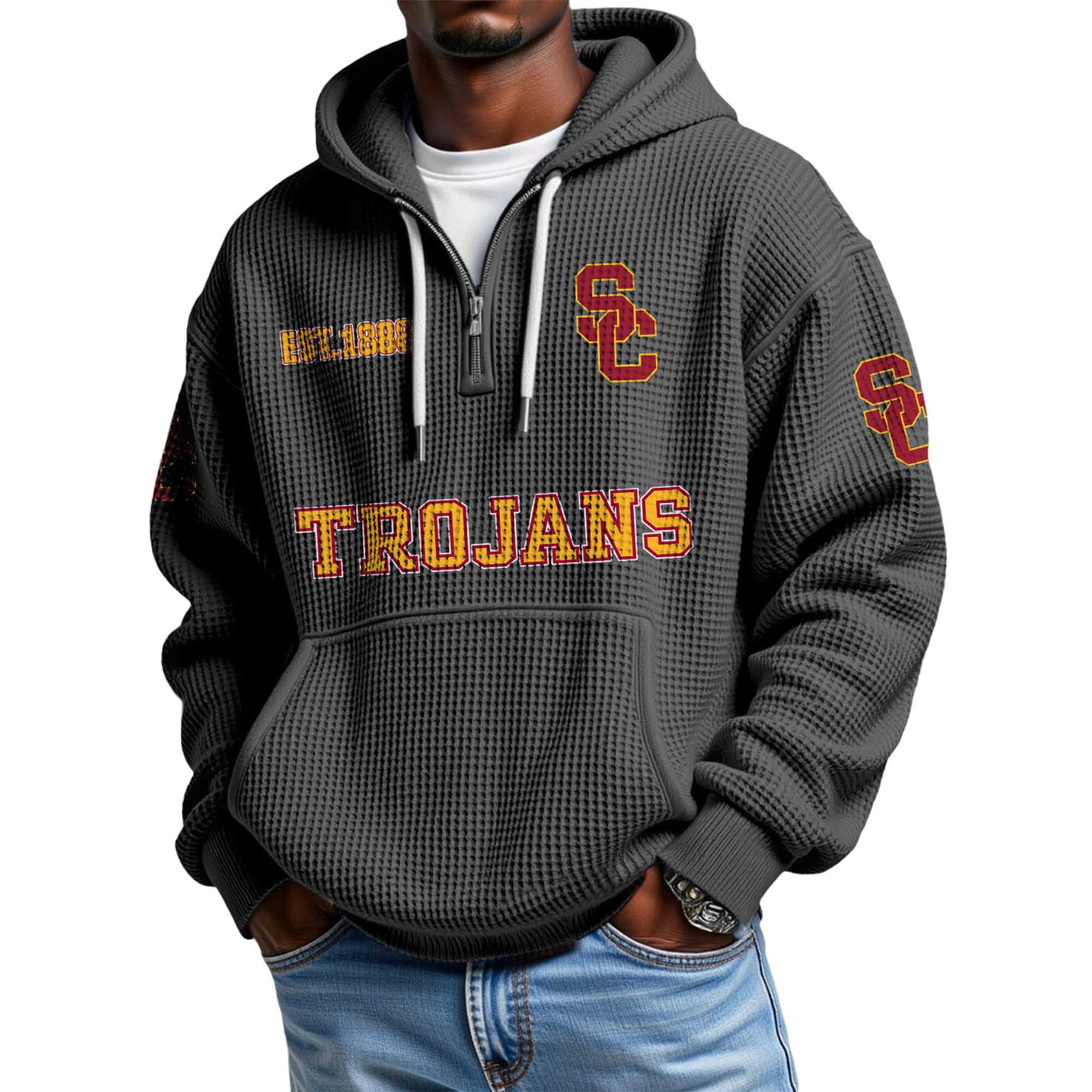 Trojans EST 1886 Quarter Zip Waffle Hoodie Trojans EST 1886 Quarter Zip Waffle Hoodie