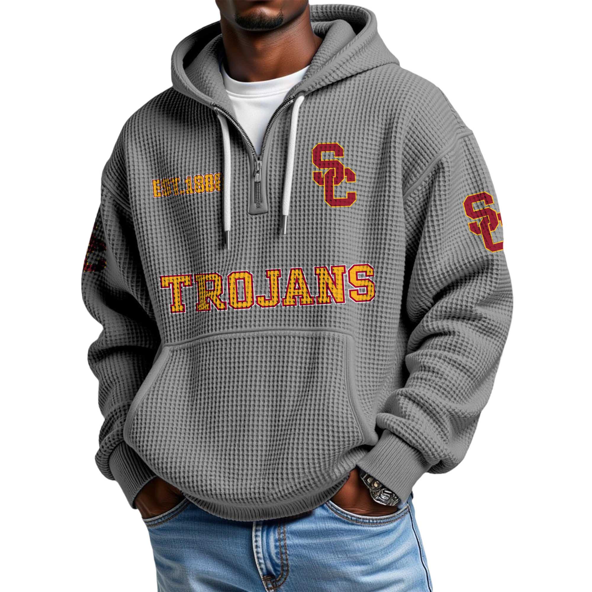 Trojans EST 1886 Quarter Zip Waffle Hoodie 4 Trojans EST 1886 Quarter Zip Waffle Hoodie 4
