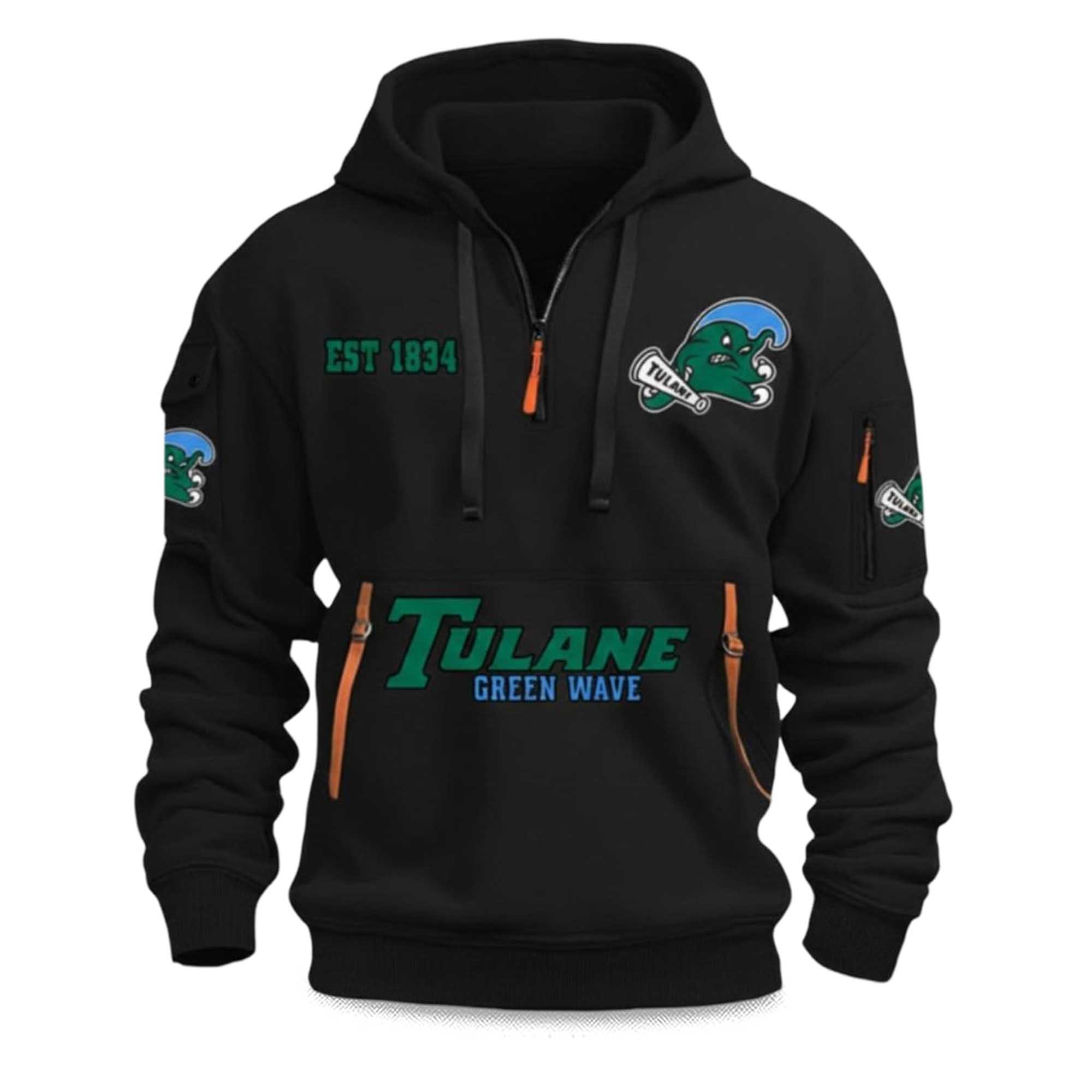 Tulane Green Wave EST 1893 Quarter Zip Hoodie 2 Tulane Green Wave EST 1893 Quarter Zip Hoodie (2)