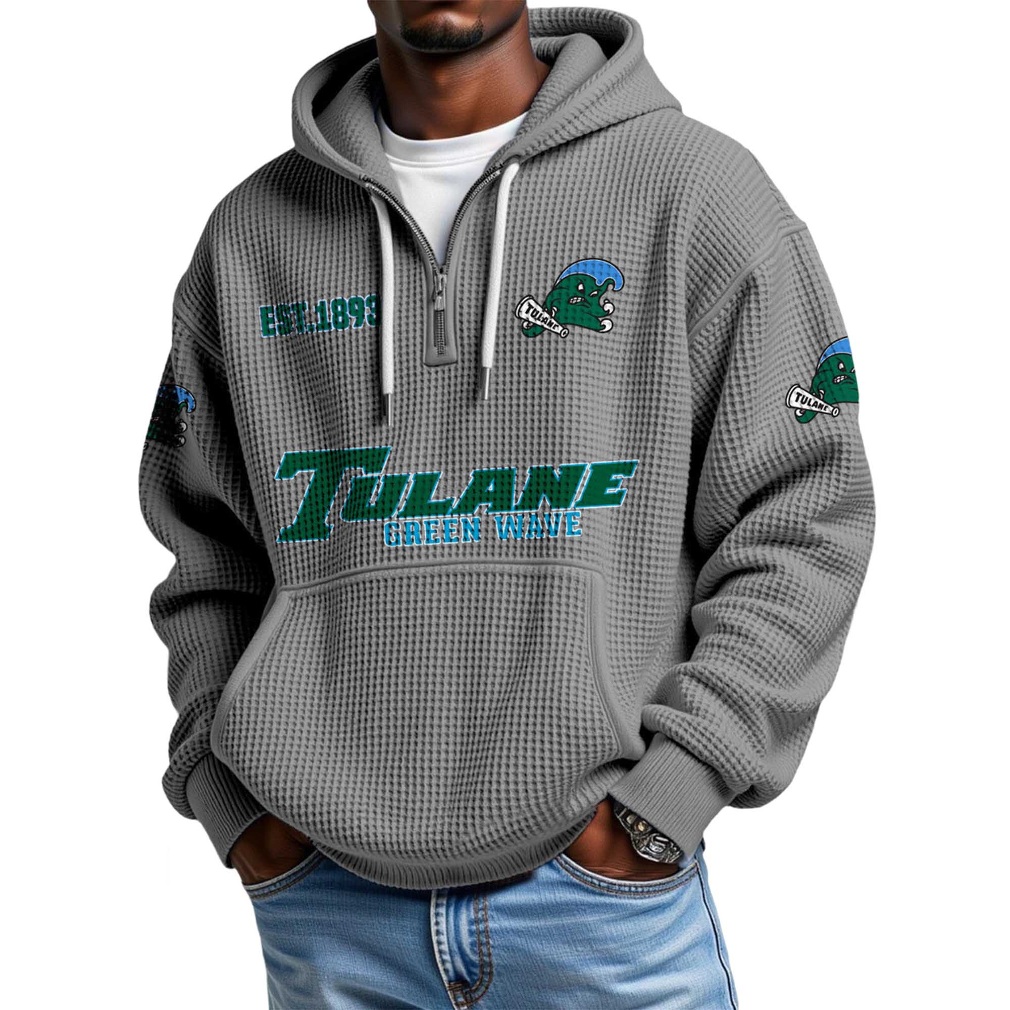 Tulane Green Wave EST 1893 Quarter Zip Waffle Hoodie 2 Tulane Green Wave EST 1893 Quarter Zip Waffle Hoodie 2