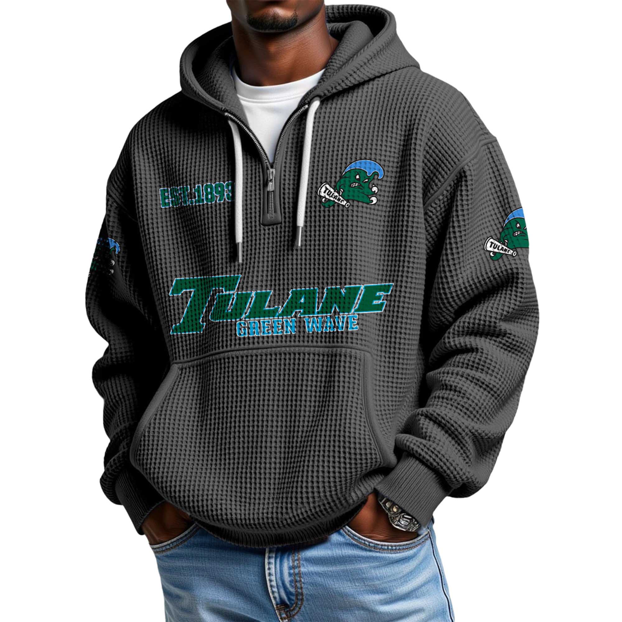 Tulane Green Wave EST 1893 Quarter Zip Waffle Hoodie 5 Tulane Green Wave EST 1893 Quarter Zip Waffle Hoodie 5
