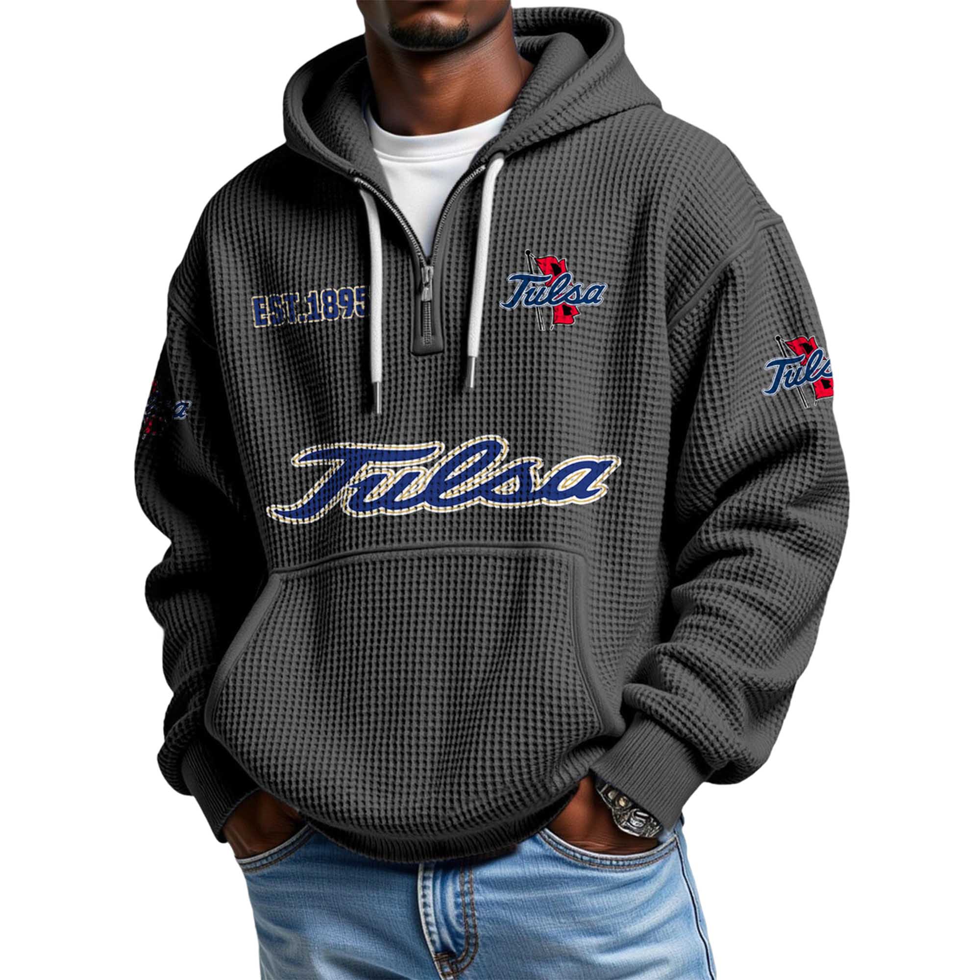 Tulsa EST 1895 Quarter Zip Waffle Hoodie Tulsa EST 1895 Quarter Zip Waffle Hoodie