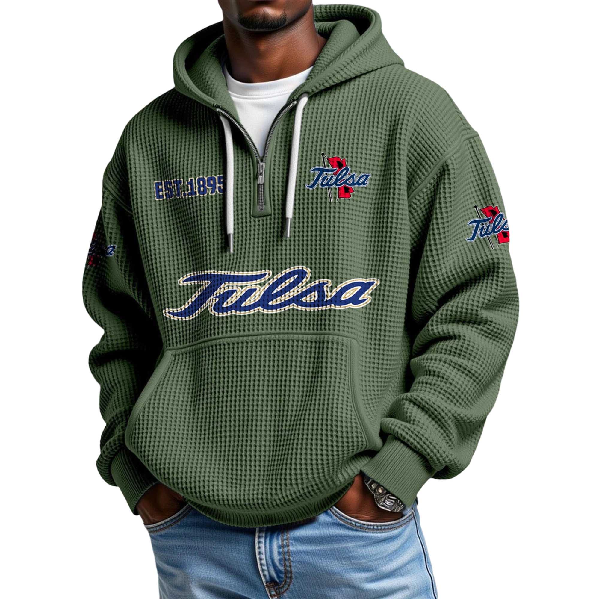 Tulsa EST 1895 Quarter Zip Waffle Hoodie 3 Tulsa EST 1895 Quarter Zip Waffle Hoodie 3