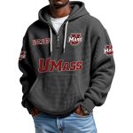 UMass EST 1879 Quarter Zip Waffle Hoodie