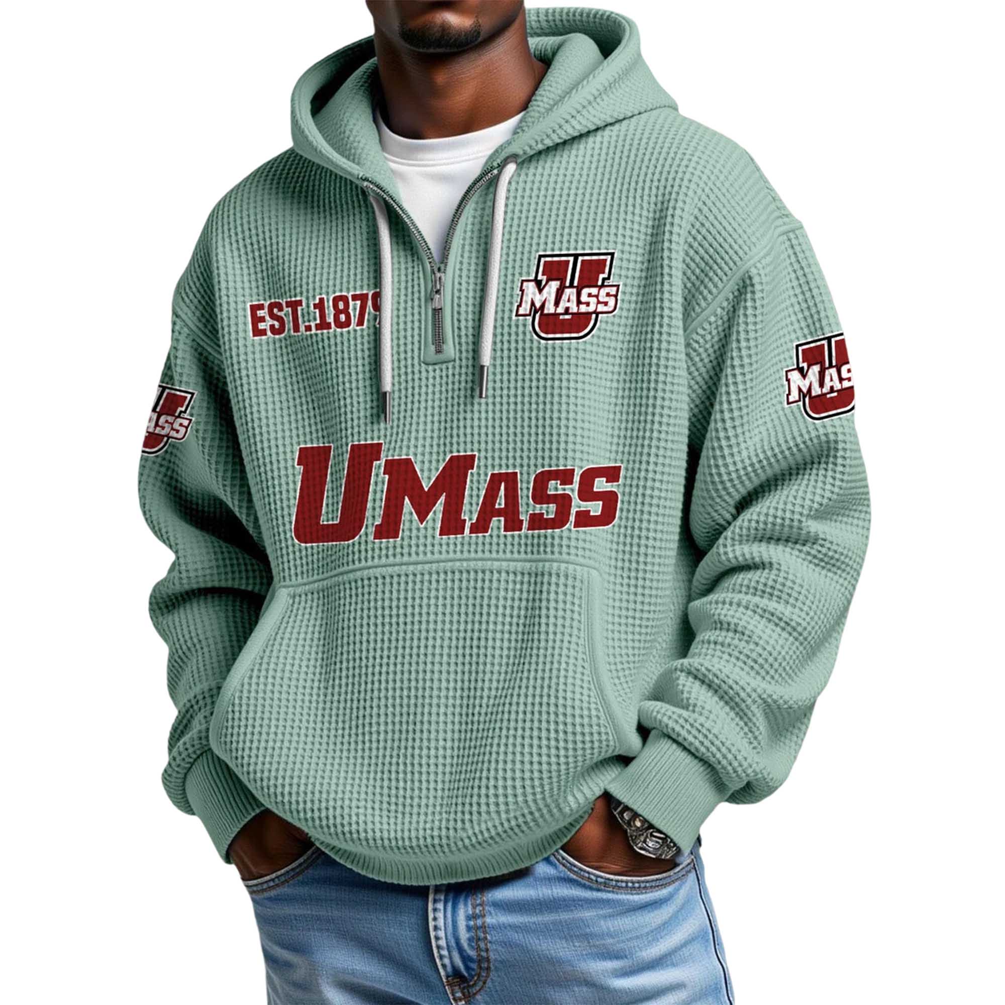 UMass EST 1879 Quarter Zip Waffle Hoodie 2 UMass EST 1879 Quarter Zip Waffle Hoodie 2