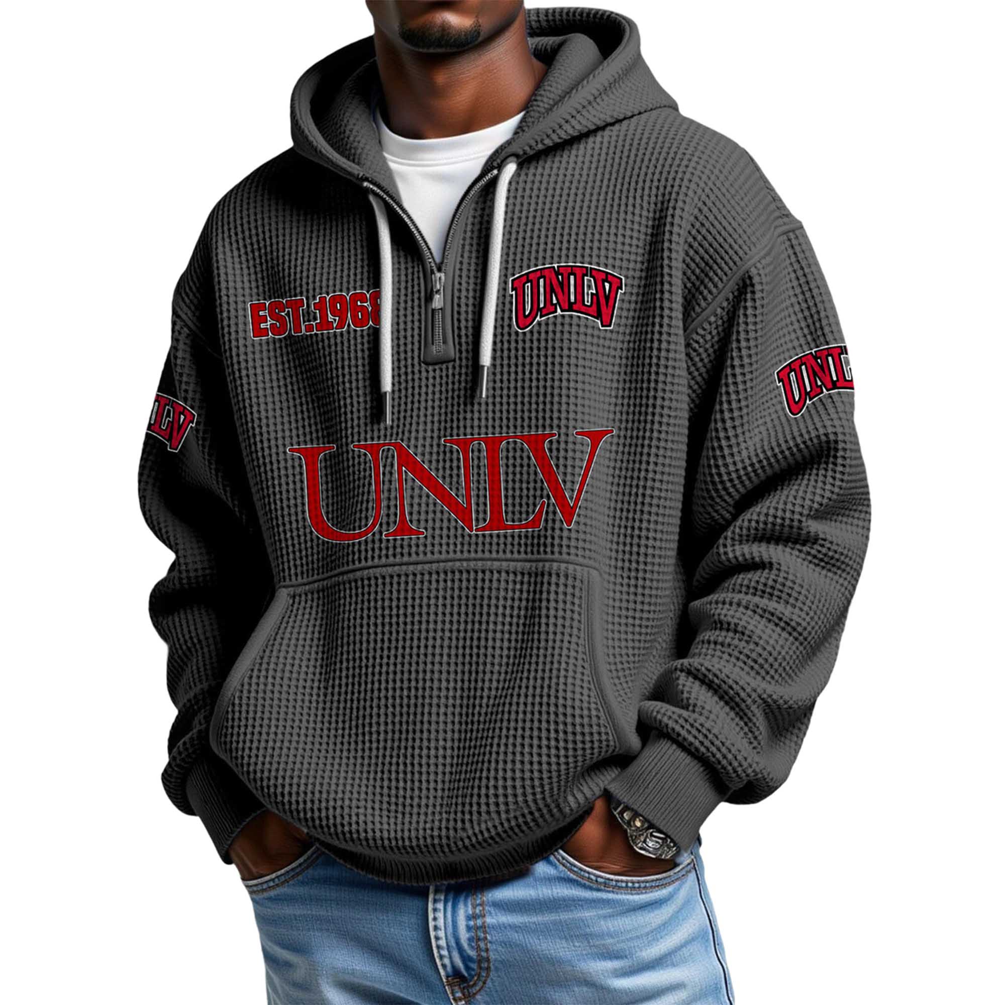 UNLV EST 1968 Quarter Zip Waffle Hoodie UNLV EST 1968 Quarter Zip Waffle Hoodie