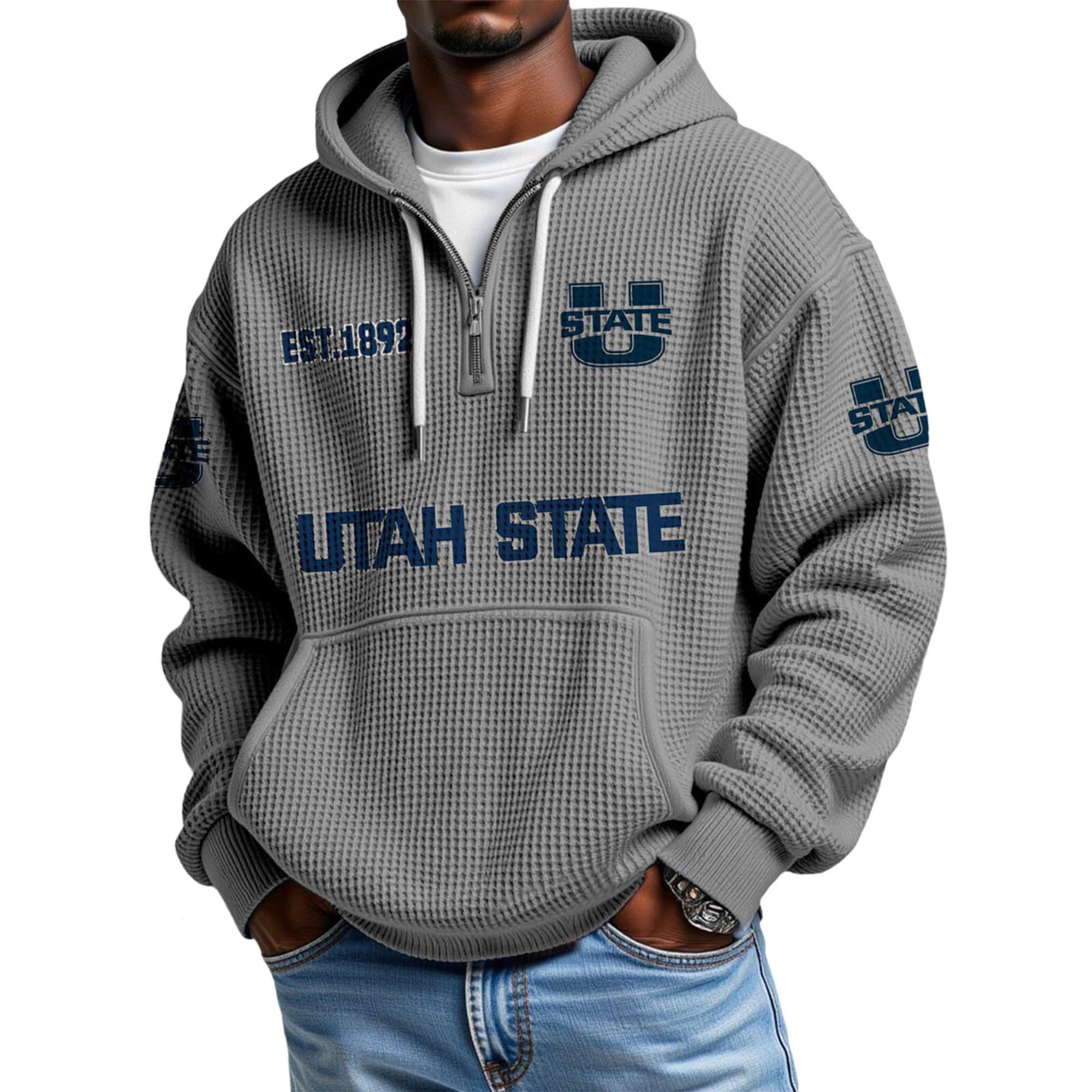 Utah State EST 1892 Quarter Zip Waffle Hoodie 4 Utah State EST 1892 Quarter Zip Waffle Hoodie 4