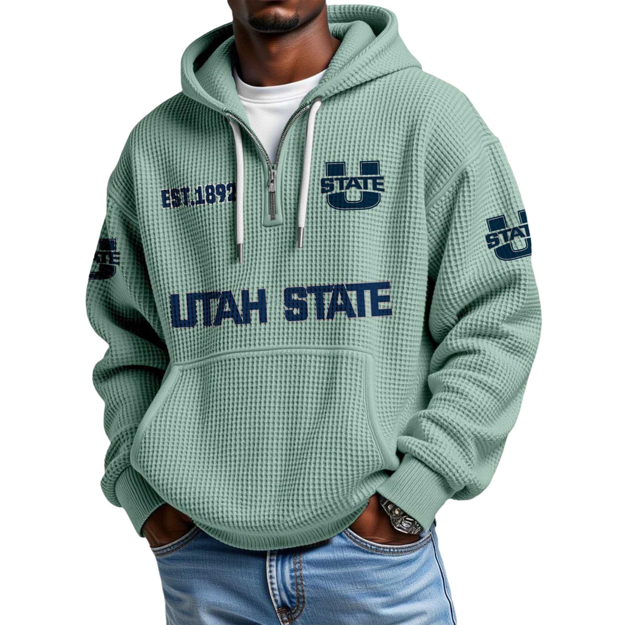 Utah State EST 1892 Quarter Zip Waffle Hoodie 5 Utah State EST 1892 Quarter Zip Waffle Hoodie 5