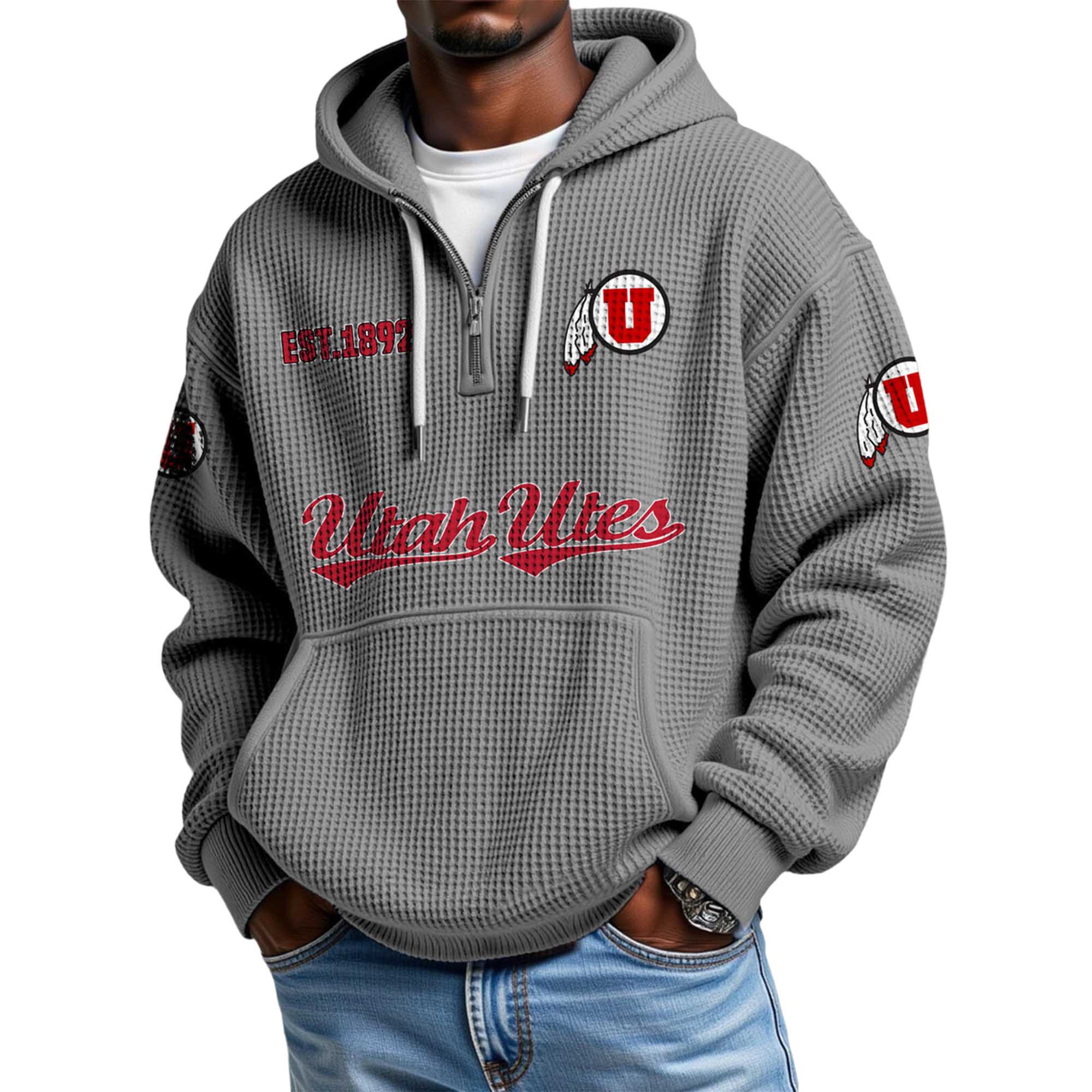 Utah Utes EST 1892 Quarter Zip Waffle Hoodie 4 Utah Utes EST 1892 Quarter Zip Waffle Hoodie 4