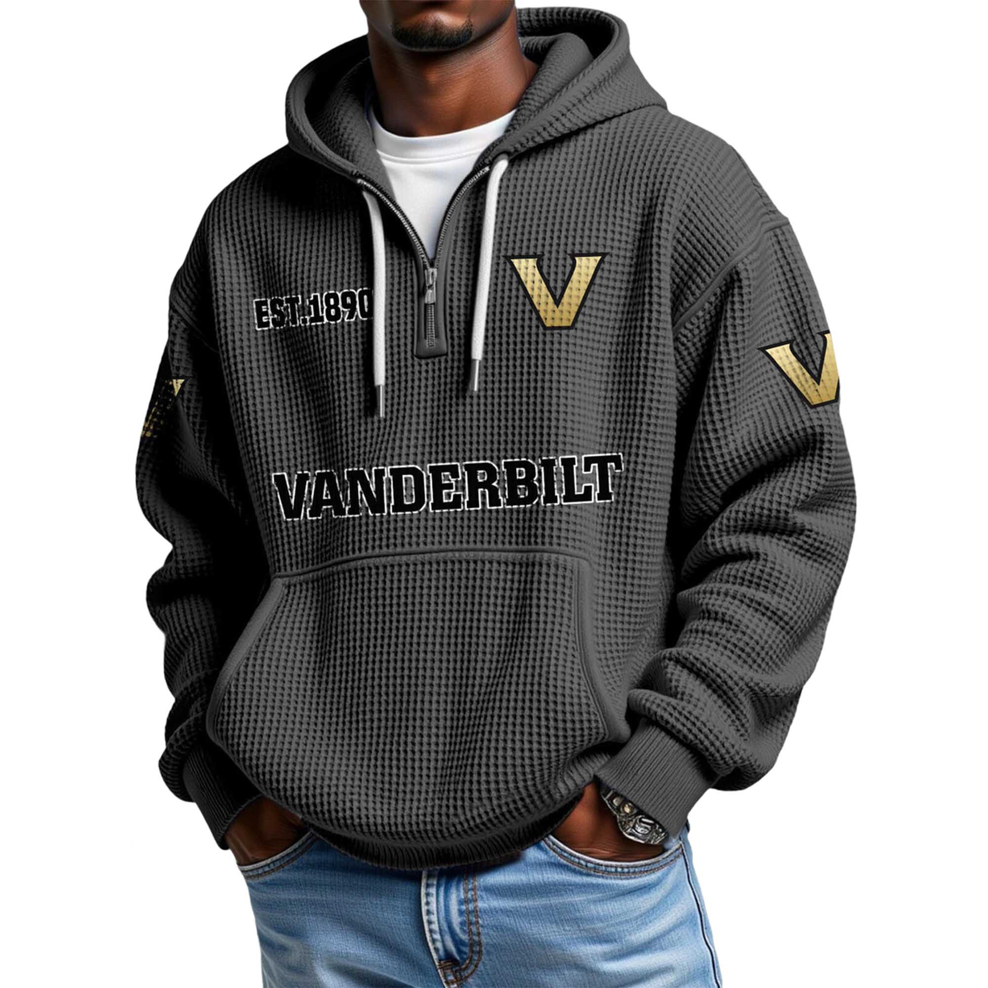 Vanderbilt EST 1890 Quarter Zip Waffle Hoodie 2 Vanderbilt EST 1890 Quarter Zip Waffle Hoodie 2