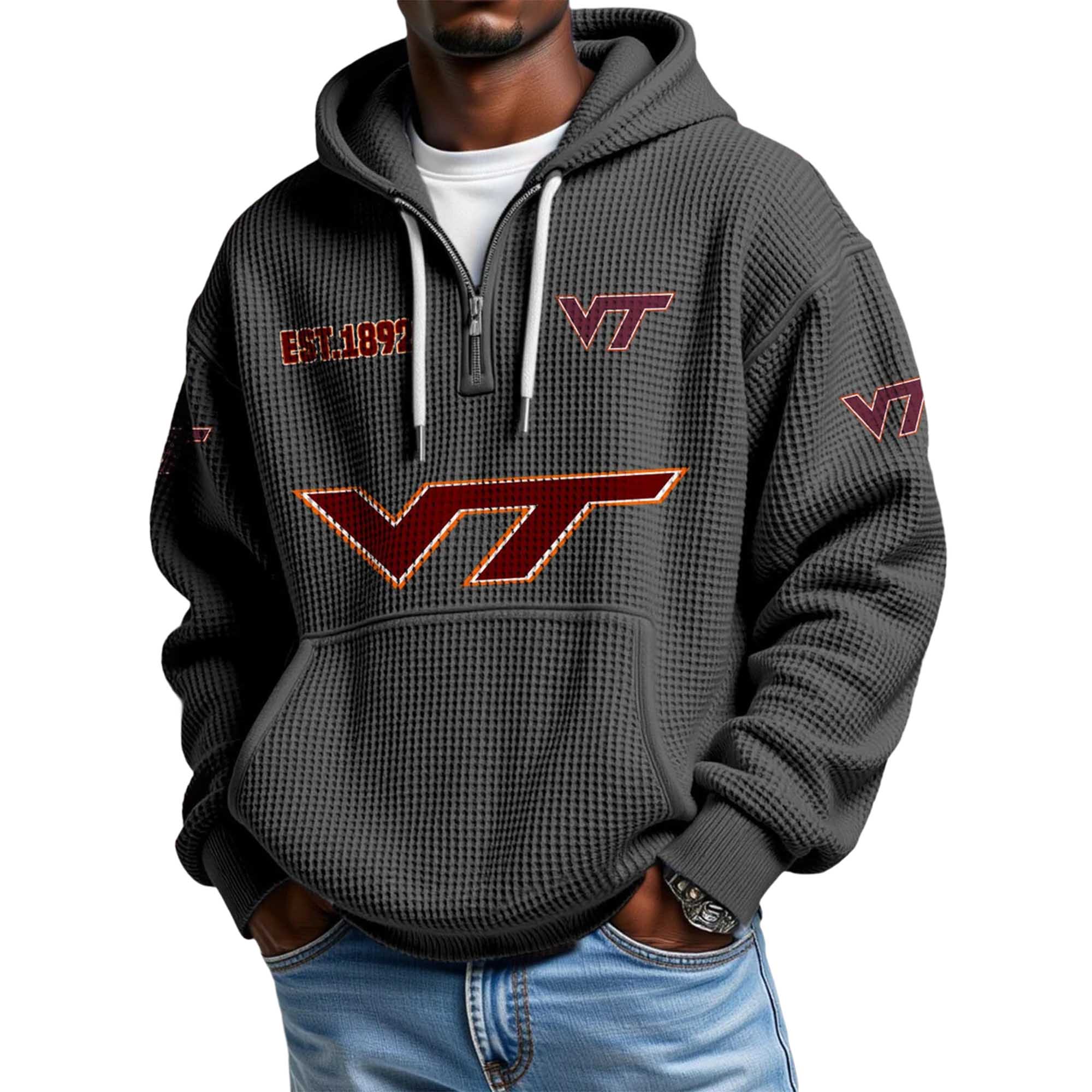 Virginia Tech EST 1892 Quarter Zip Waffle Hoodie Virginia Tech EST 1892 Quarter Zip Waffle Hoodie