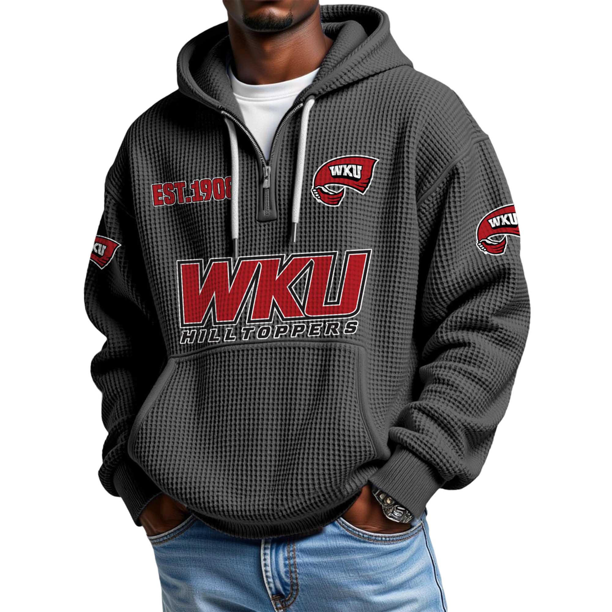 WKU Hilltoppers EST 1908 Quarter Zip Waffle Hoodie 2 WKU Hilltoppers EST 1908 Quarter Zip Waffle Hoodie 2