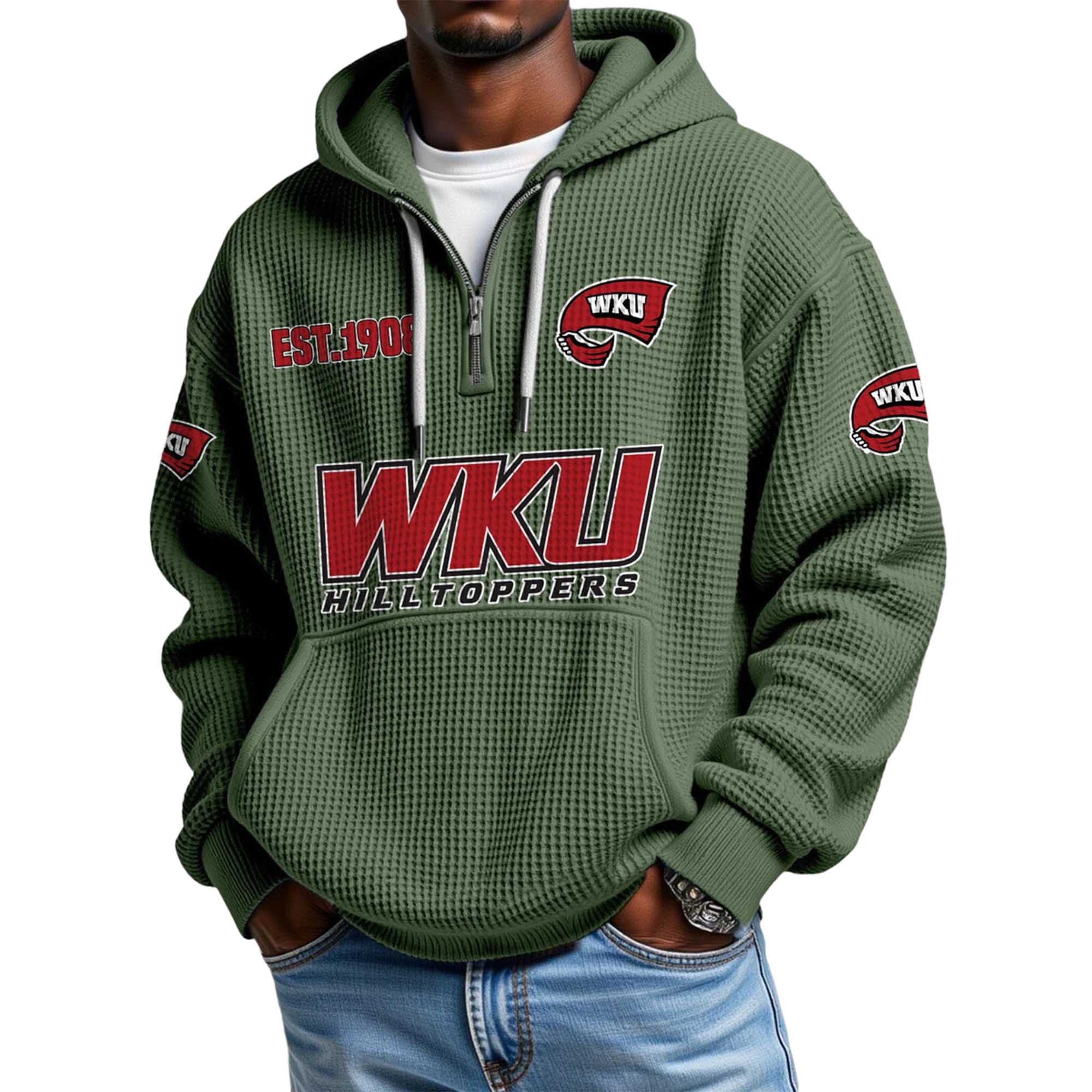 WKU Hilltoppers EST 1908 Quarter Zip Waffle Hoodie 3 WKU Hilltoppers EST 1908 Quarter Zip Waffle Hoodie 3
