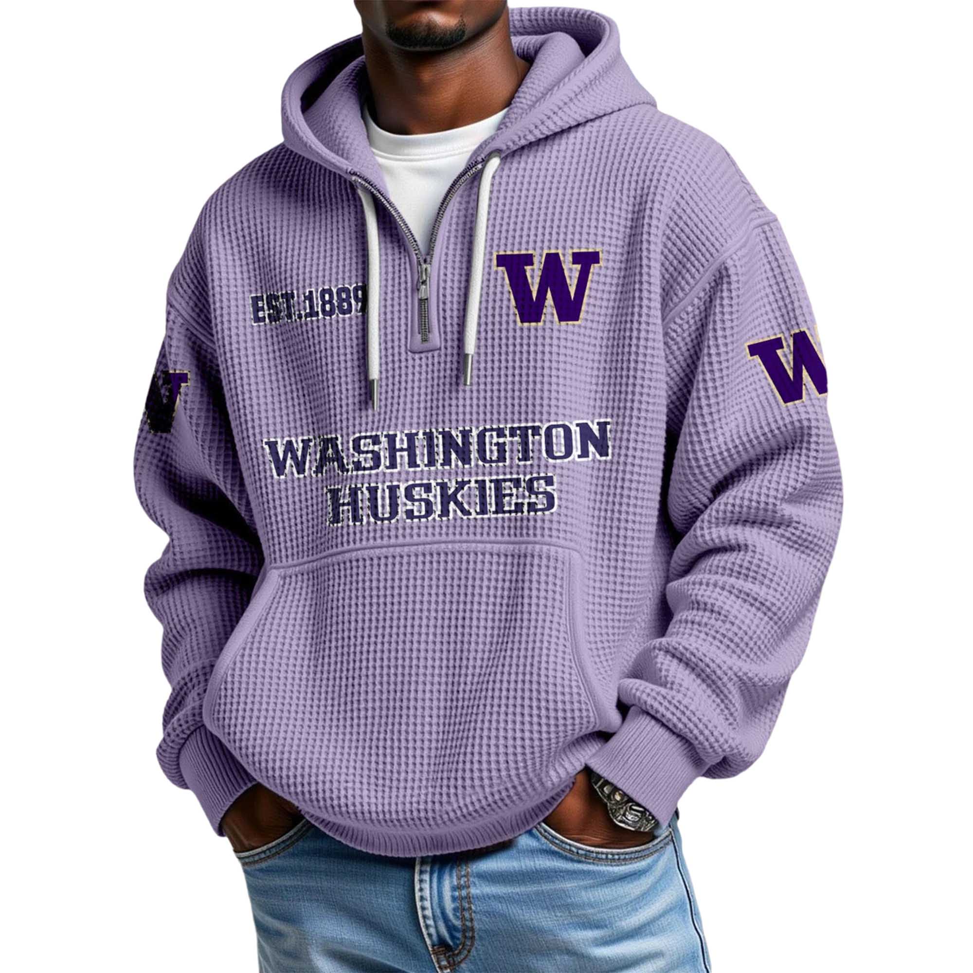 Washington Huskies EST 1889 Quarter Zip Waffle Hoodie 2 Washington Huskies EST 1889 Quarter Zip Waffle Hoodie (2)