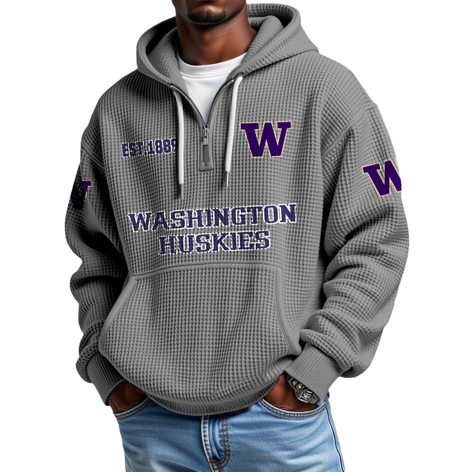 Washington Huskies EST 1889 Quarter Zip Waffle Hoodie 5 Washington Huskies EST 1889 Quarter Zip Waffle Hoodie (3)