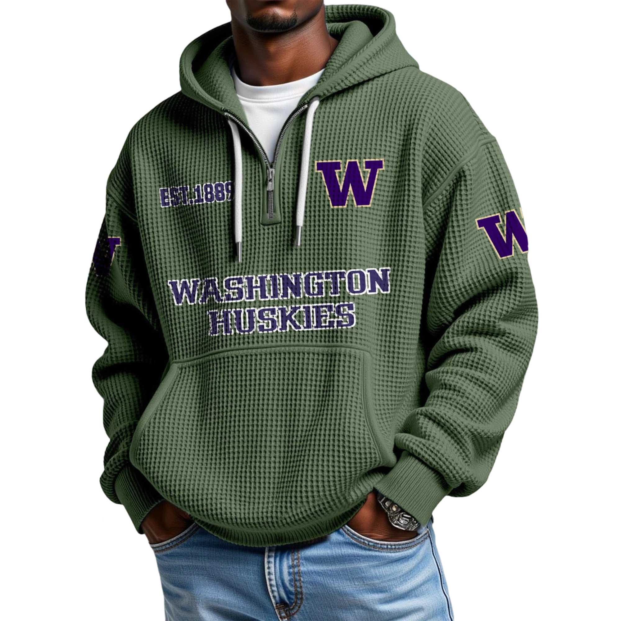 Washington Huskies EST 1889 Quarter Zip Waffle Hoodie 4 Washington Huskies EST 1889 Quarter Zip Waffle Hoodie (4)