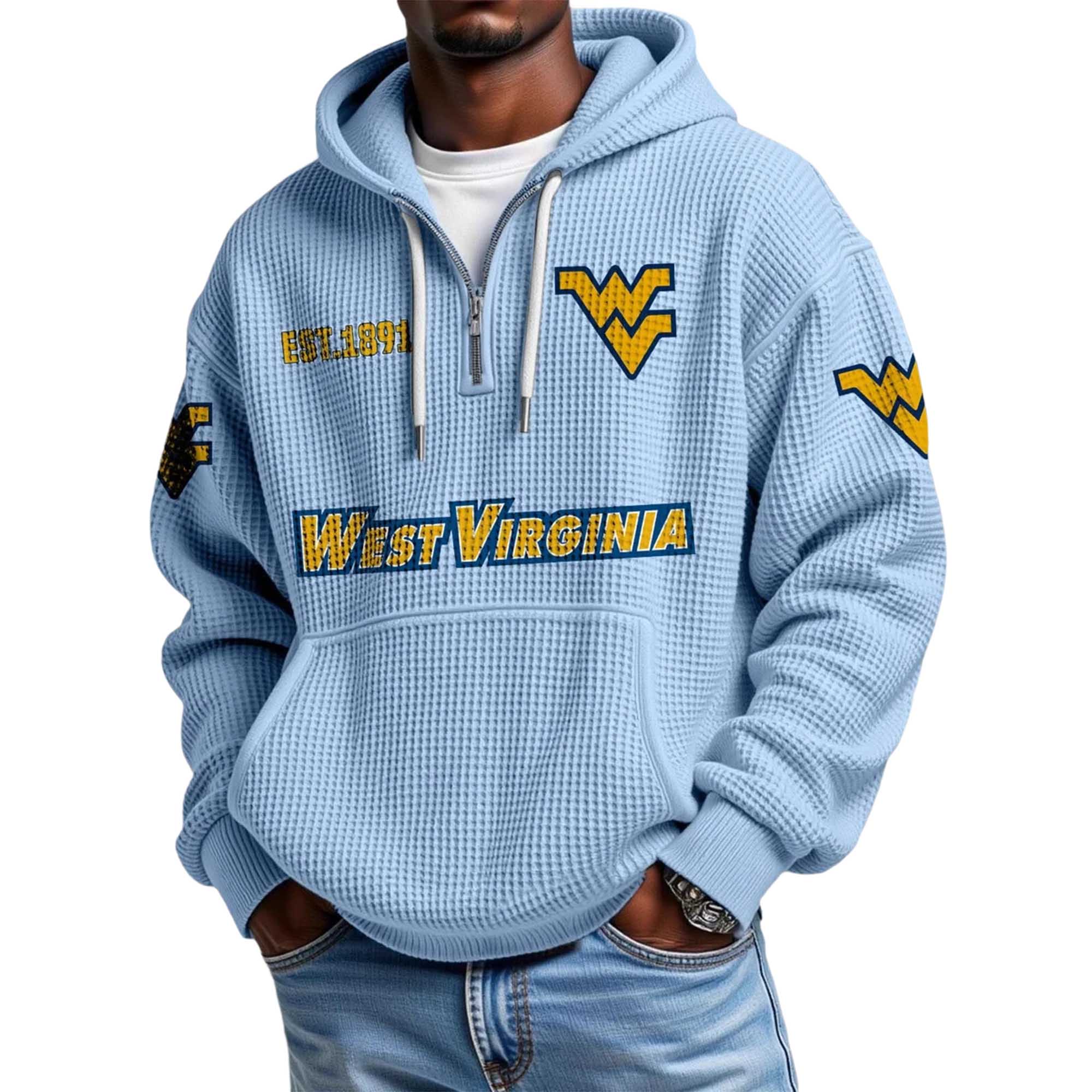 West Virginia EST 1891 Quarter Zip Waffle Hoodie West Virginia EST 1891 Quarter Zip Waffle Hoodie