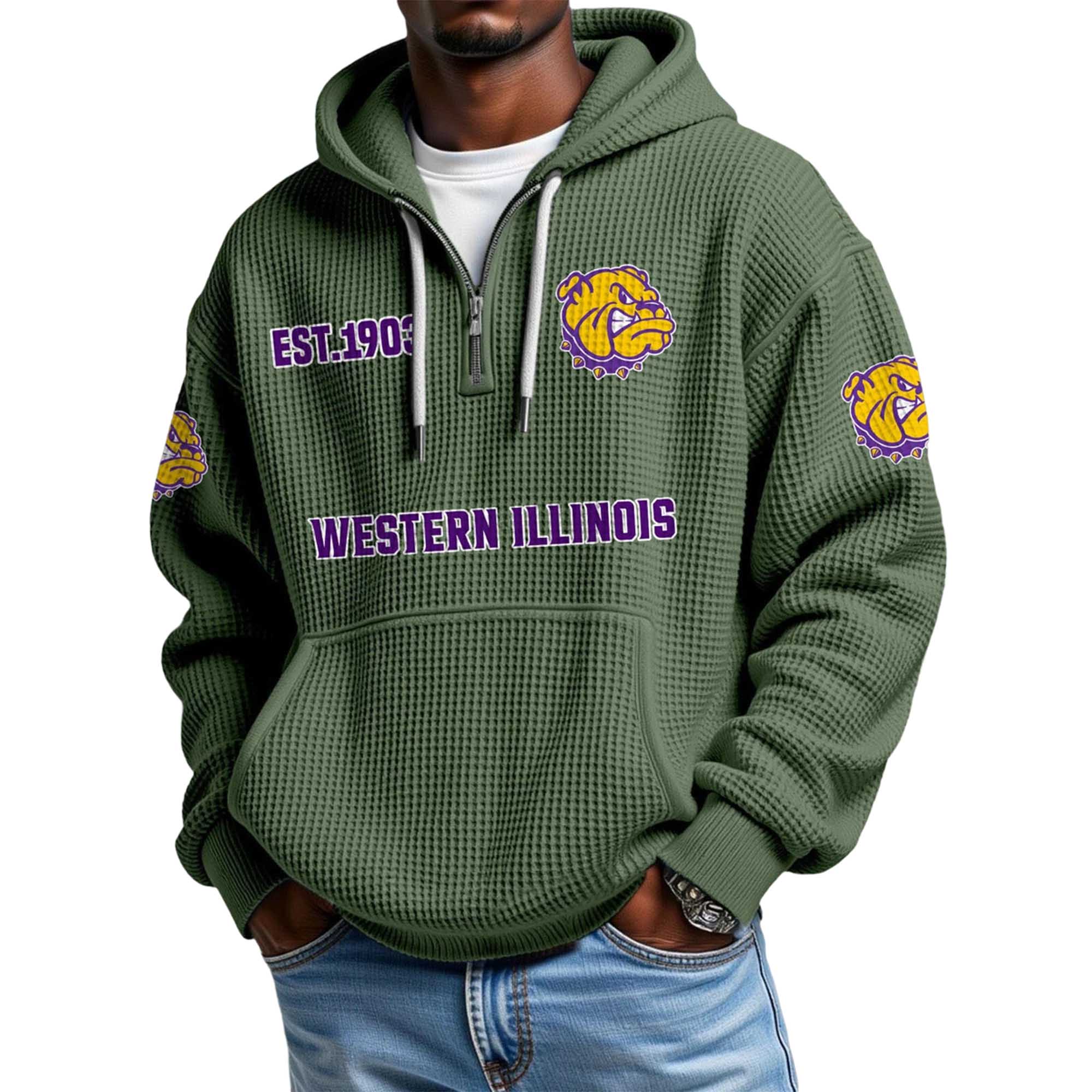 Western Illinois EST 1903 Quarter Zip Waffle Hoodie 3 Western Illinois EST 1903 Quarter Zip Waffle Hoodie 3