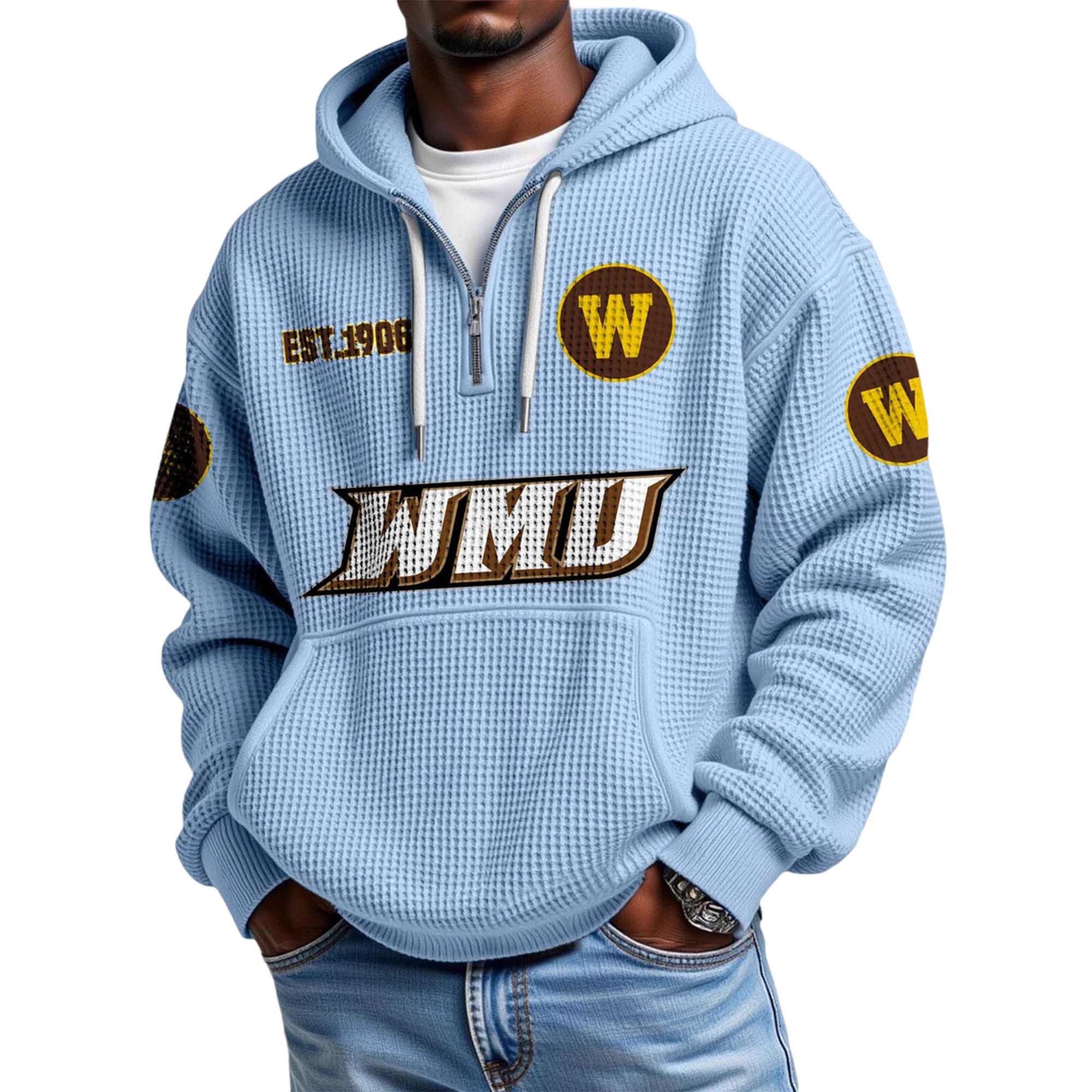 Western Michigan EST 1906 Quarter Zip Waffle Hoodie Western Michigan EST 1906 Quarter Zip Waffle Hoodie