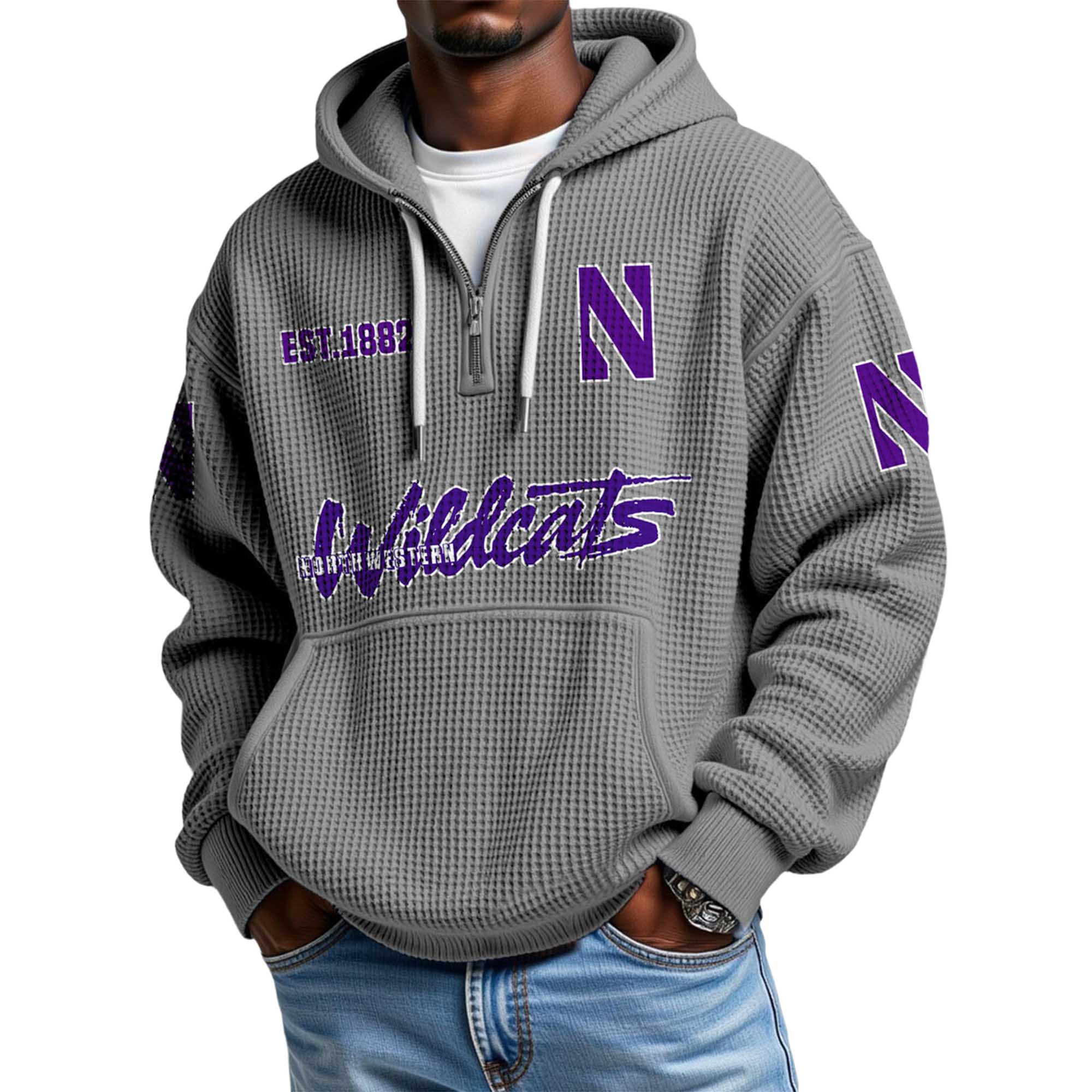 Wildcats EST 1882 Quarter Zip Waffle Hoodie 4 Wildcats EST 1882 Quarter Zip Waffle Hoodie 4