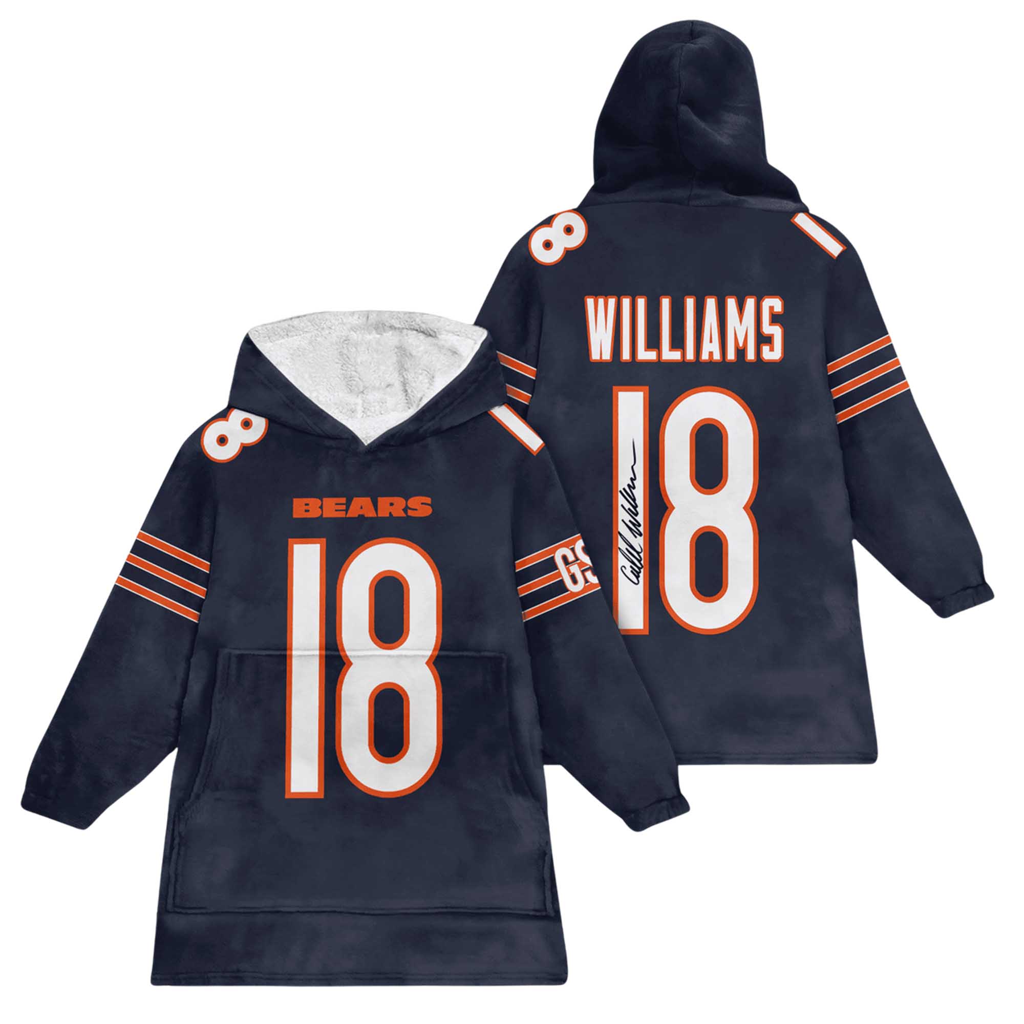 Williams 18 Bears Football Unisex Blanket Hoodie Williams 18 Bears Football Unisex Blanket Hoodie