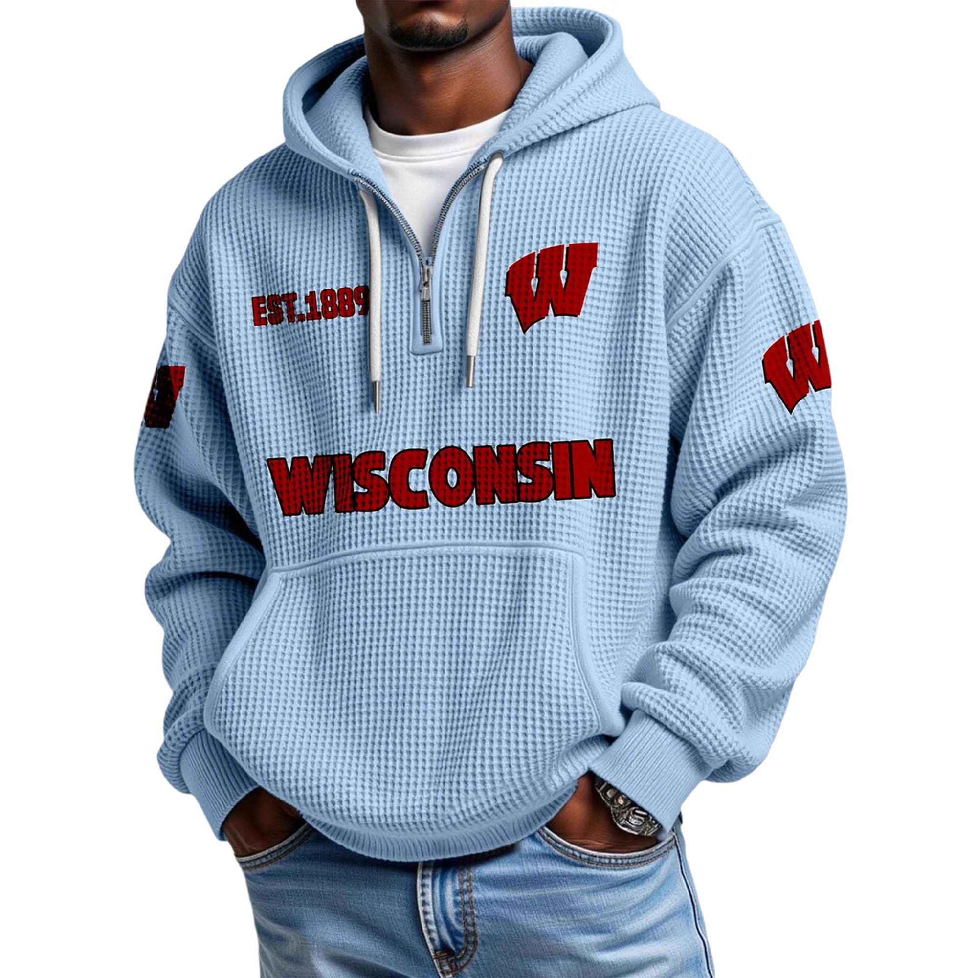 Wisconsin EST 1889 Quarter Zip Waffle Hoodie 2 Wisconsin EST 1889 Quarter Zip Waffle Hoodie 2
