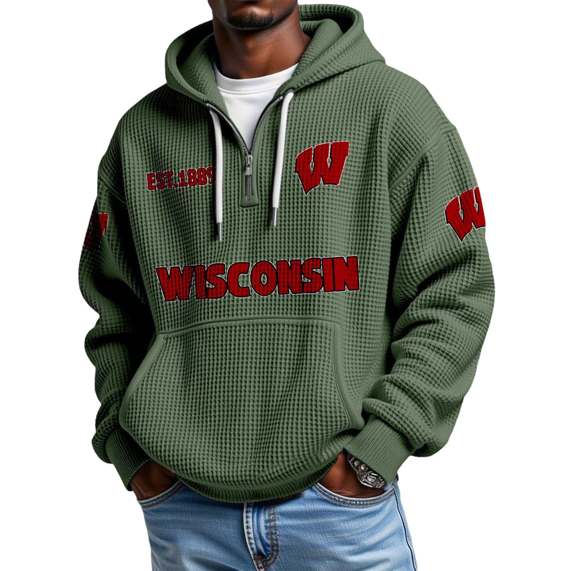 Wisconsin EST 1889 Quarter Zip Waffle Hoodie 3 Wisconsin EST 1889 Quarter Zip Waffle Hoodie 3