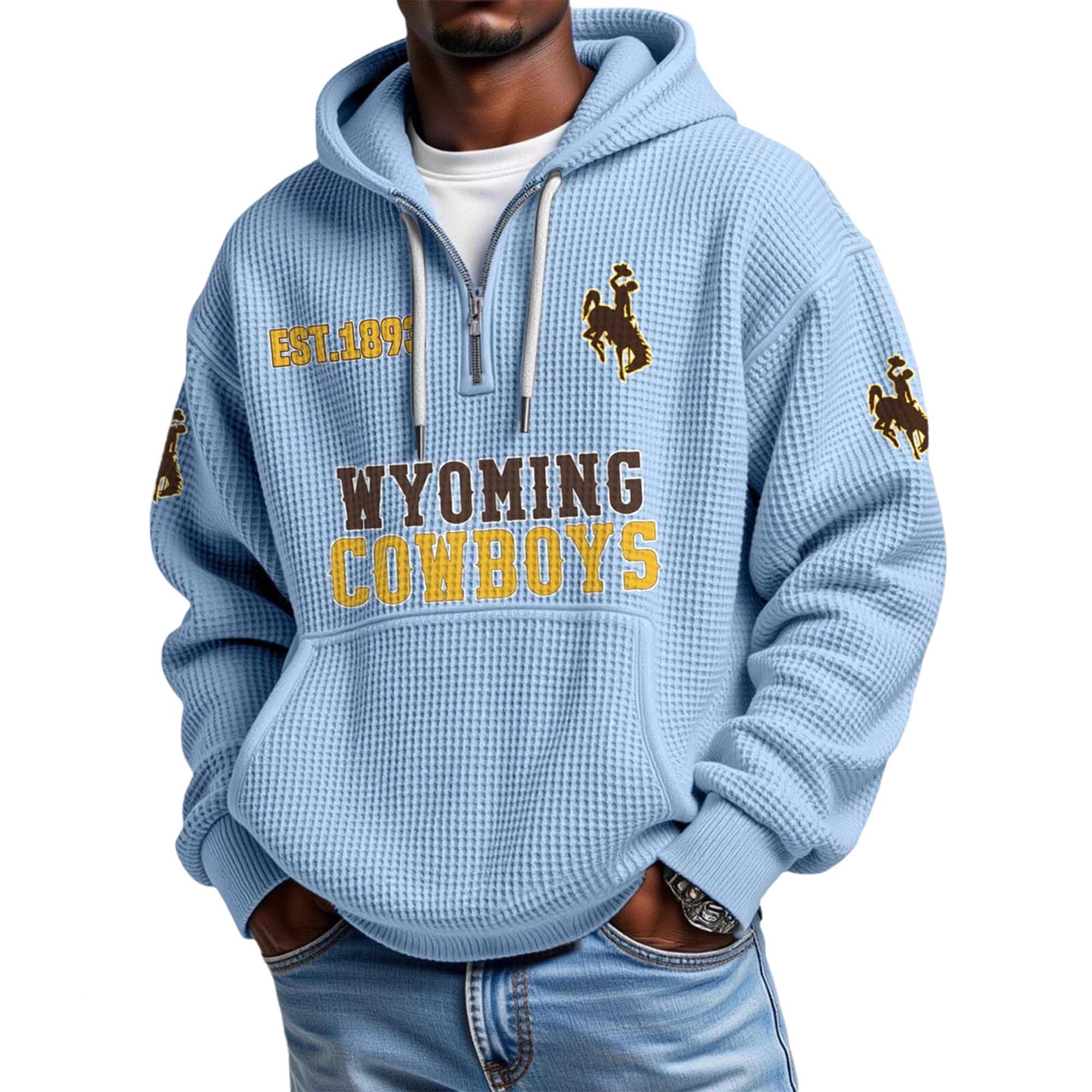 Wyoming Cowboys EST 1893 Quarter Zip Waffle Hoodie 2 Wyoming Cowboys EST 1893 Quarter Zip Waffle Hoodie 2