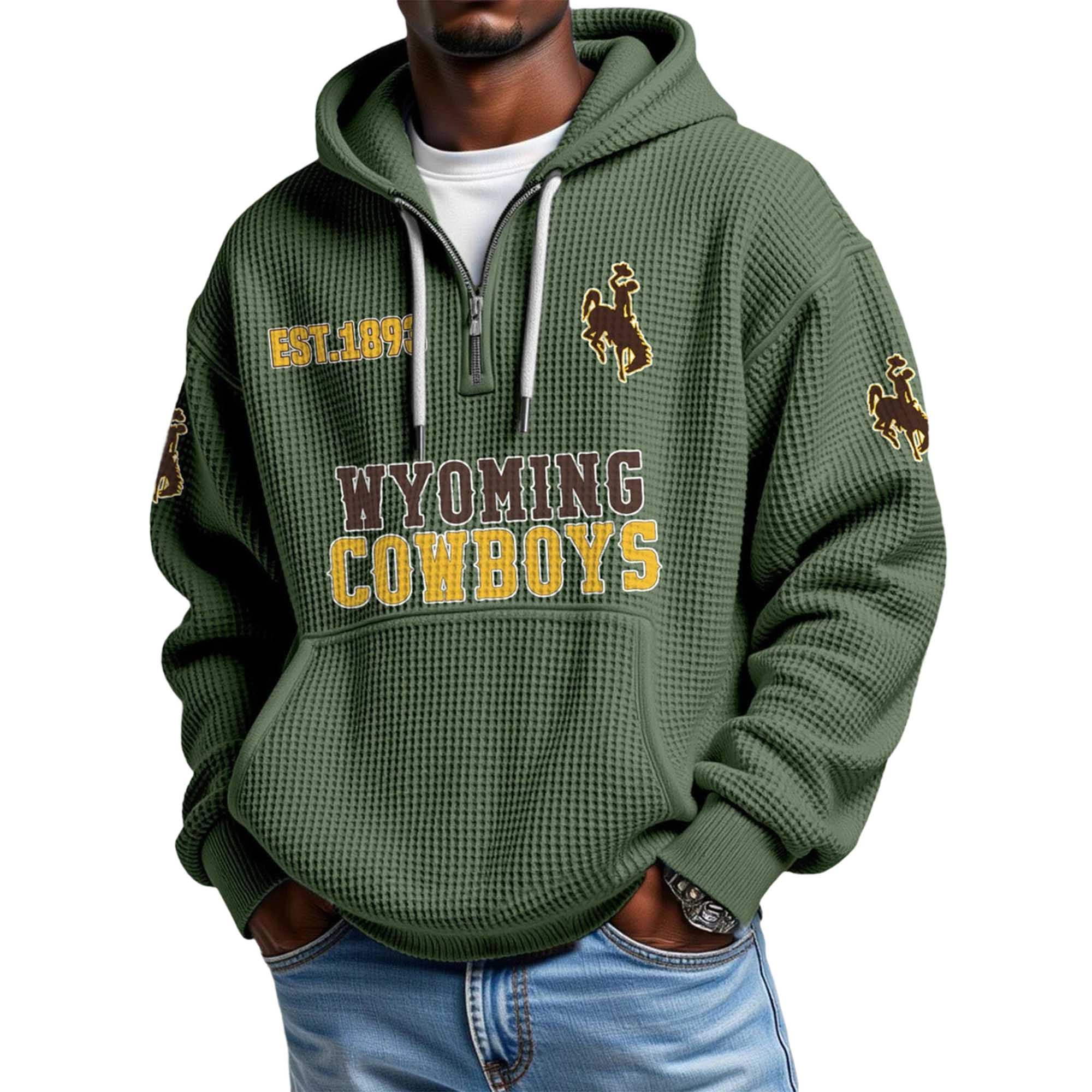 Wyoming Cowboys EST 1893 Quarter Zip Waffle Hoodie 3 Wyoming Cowboys EST 1893 Quarter Zip Waffle Hoodie 3