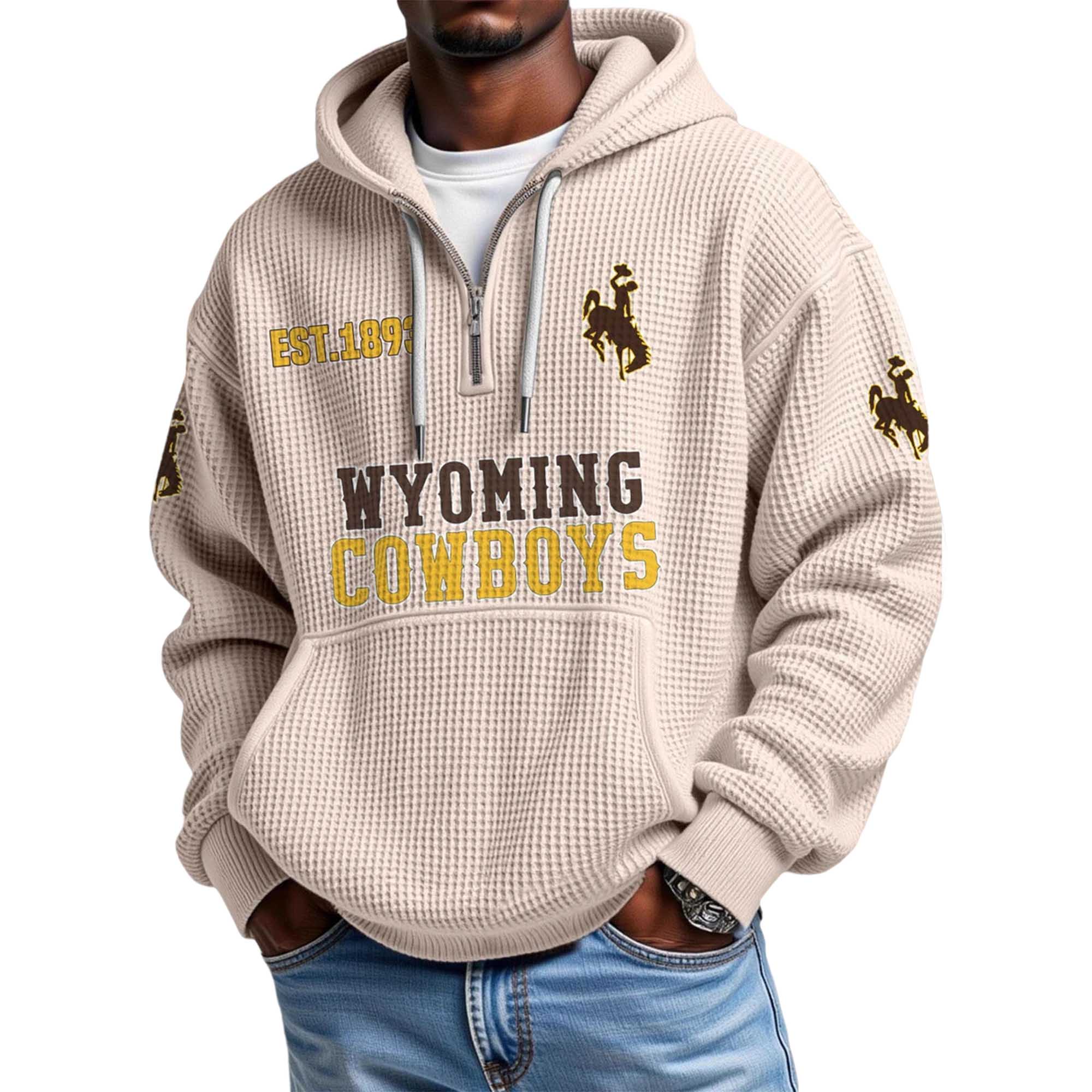 Wyoming Cowboys EST 1893 Quarter Zip Waffle Hoodie 5 Wyoming Cowboys EST 1893 Quarter Zip Waffle Hoodie 5