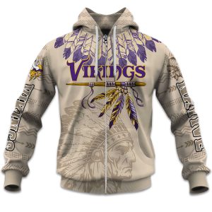 2025 Personalized Vikings Football Native American Heritage Zipper Hoodie
