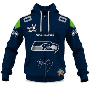 Personalized Seahawks Bad Bunny Bowl LX 2025 2026 Zipper Hoodie
