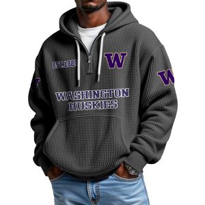 Washington Huskies EST 1889 Quarter Zip Waffle Hoodie (1)