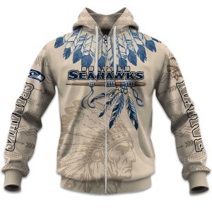 2025 Personalized Seahawks Football Native American Heritage Zipper Hoodie