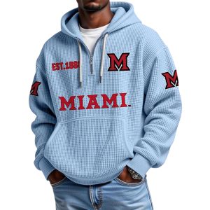 Miami EST 1888 Quarter Zip Waffle Hoodie 1