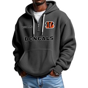 Bengals Personalized Quarter Zip Waffle Hoodie 1
