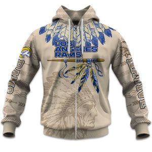 2025 Personalized Rams Football Native American Heritage Zipper Hoodie