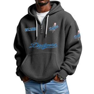 Dodgers EST 1883 Quarter Zip Waffle Hoodie 1