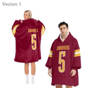 Jayden Daniels 5 Commanders Football Unisex Blanket Hoodie (1)