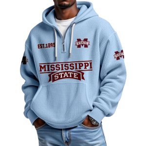 Mississippi State EST 1895 Quarter Zip Waffle Hoodie 1