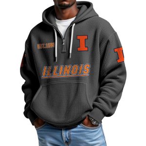 Illinois EST 1890 Quarter Zip Waffle Hoodie 1