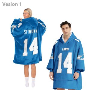 Amon Ra St. Brown 14 Lions Football Unisex Blanket Hoodie (1)