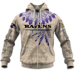 2025 Personalized Ravens Football Native American Heritage Zipper Hoodie