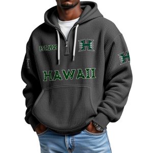 Hawaii EST 1909 Quarter Zip Waffle Hoodie 1