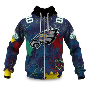 Eagles Autism Awareness Football Zipper Hoodie 2026