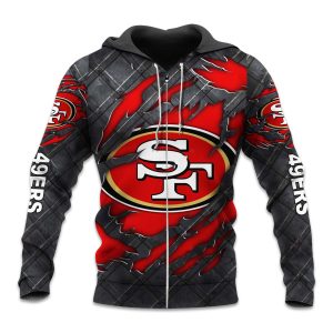 49ers Black Metal Texture Zipper Hoodie