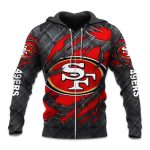 49ers Black Metal Texture Zipper Hoodie