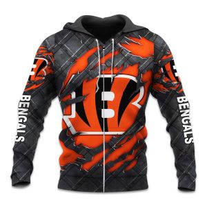 Bengals Black Metal Texture Zipper Hoodie